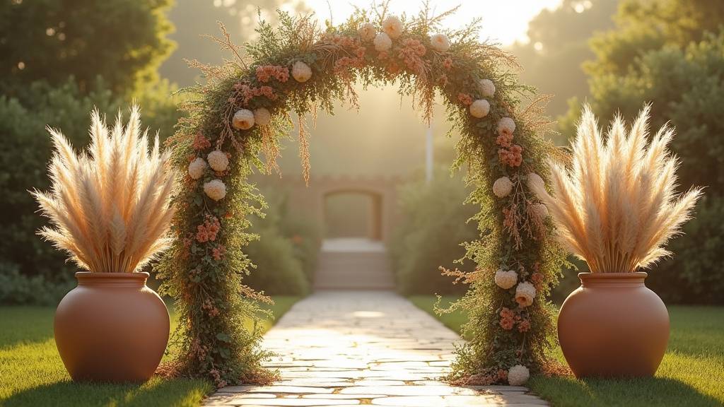Décoration de mariage avec herbe de la pampa et touches florales