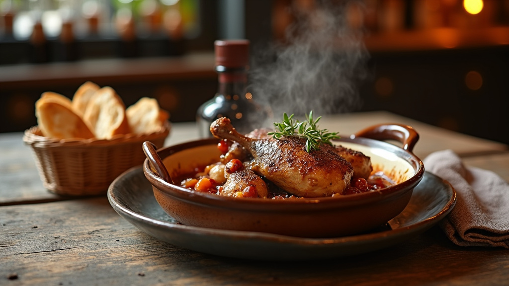 Restauration gastronomique en France - salle de restaurant et plats des terroirs français