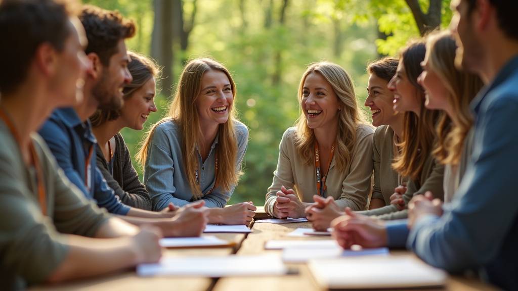 Séminaire en pleine nature près de Nantes avec équipe en cercle de discussion